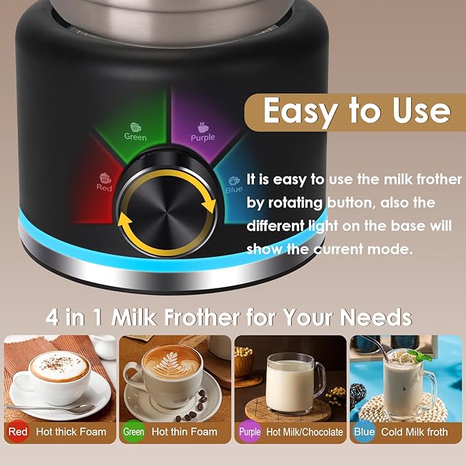 Milk Frother and Steamer, 16.9 OZ Milk Frother for Coffee, 4 in 1 Frother Separable Easy to Use and Clean, Durable Safe Silent Working for Coffee, Latte, Cappuccino Hot Chocolate, Black