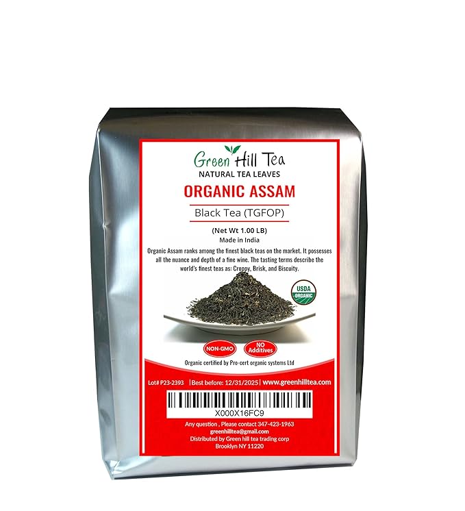 Greenhilltea, Assam TGFOP Black Tea with Tippy Flowery Malty Premium Black Tea Loose Leave Tea 1 LB