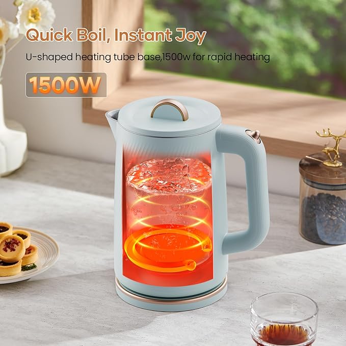 OLEGA Electric Kettle - 1500W Electric Tea Kettle 1.8L Stainless Steel Inner Electric Kettles for Boiling Water Auto Shut Off Boil-Dry Protection Electric Water Kettle for Coffee Tea Blue