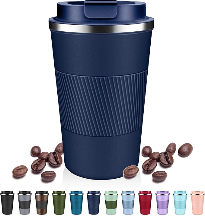 Insulated Coffee Tumblers with Flip Lid 12oz / 17oz, Stainless Steel Travel Coffee Mug Leak Proof, Vacuum Insulated Coffee Mug Reusable Cup, Keeps Cold and Hot for Coffee Tea