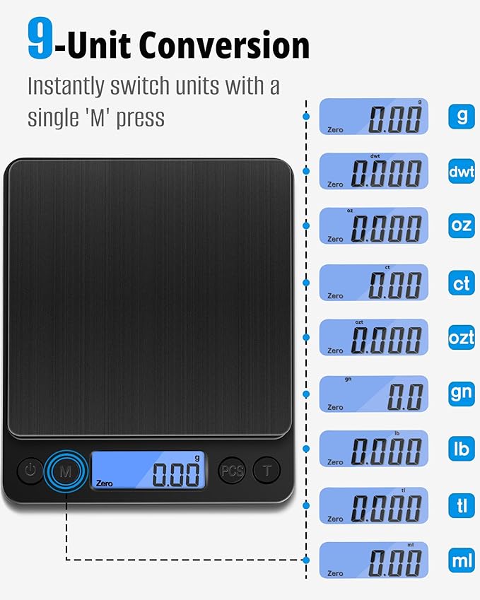 NEXT-SHINE Gram Scale, Weighs Up to 500g (0.01g), Mini Pocket Size Digital Coffee Espresso Scales with 2 Plastic Trays