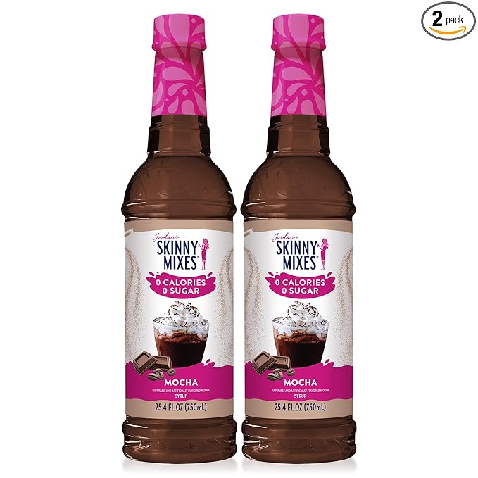 Jordan's Skinny Syrups Sugar Free Coffee Syrup, Mocha Flavor Drink Mix, Zero Calorie Flavoring for Chai Latte, Protein Shake, Food & More, Gluten Free, Keto Friendly, 25.4 Fl Oz, 2 Pack