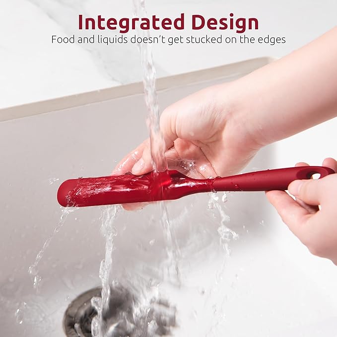 U-Taste Skinny Silicone Jar Spatula: 600ºF Heat-Resistant Food-Grade 10in Long Narrow Sourdough Stirring Stick, Seamless Flexible Peanut Butter Spreader for Scraping Icing Bread Cream, Jam (Red)