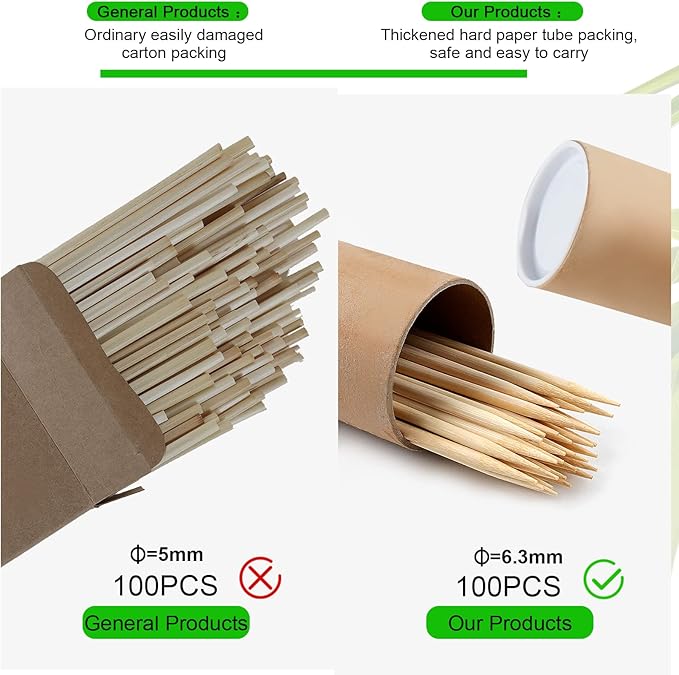 BETESINE 6.3mm Thick Bamboo Marshmallow Roasting Sticks, 30 Inch Extra Long Wooden S'mores Sticks for Fire Pit, BBQ, Camping, Sausage, Marshmallow Skewers – 100 PCS