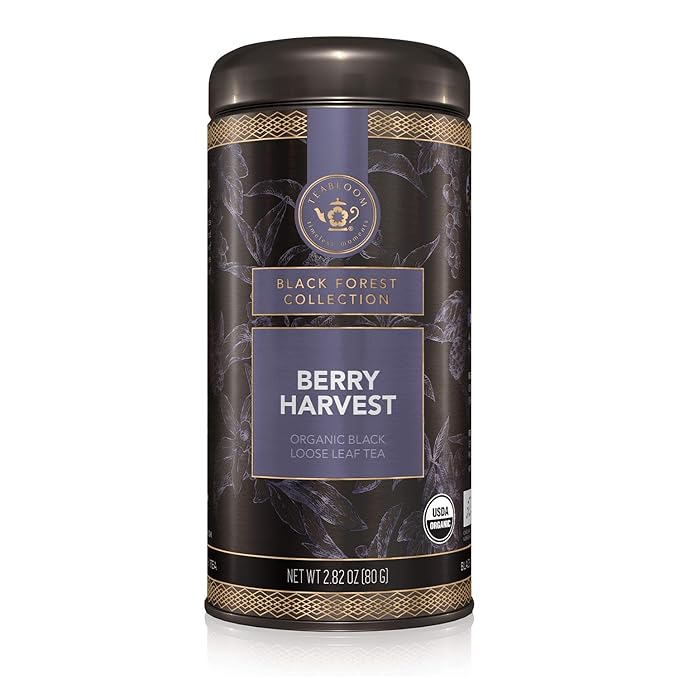 Teabloom Organic Fruity Black Tea, Berry Harvest Loose Leaf Tea, USDA Certified Organic & Kosher, Fresh Whole Leaf Blend in Reusable Gift Canister, 2.82 Ounce Loose Leaf Tea Canister Makes 35-50 Cups