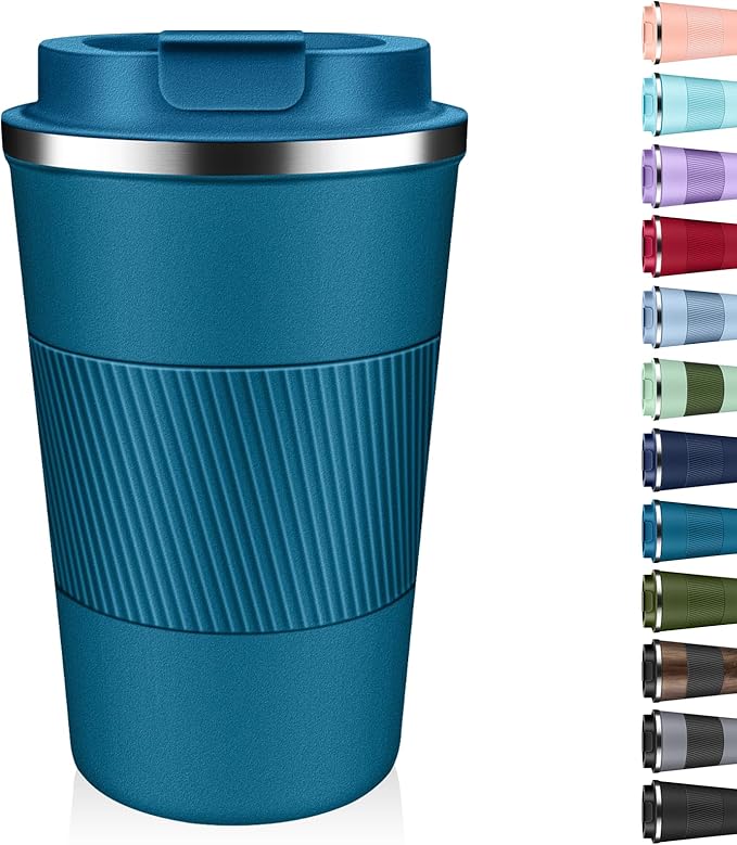 Insulated Coffee Tumbler 12 oz, Stainless Steel Coffee Mug with Lids, Travel Coffee Mug Leak Proof, Double Wall Vacuum Insulated Reusable Coffee Cup, Keep Drinks Hot and Cold (Deep Teal, 12 Ounces)