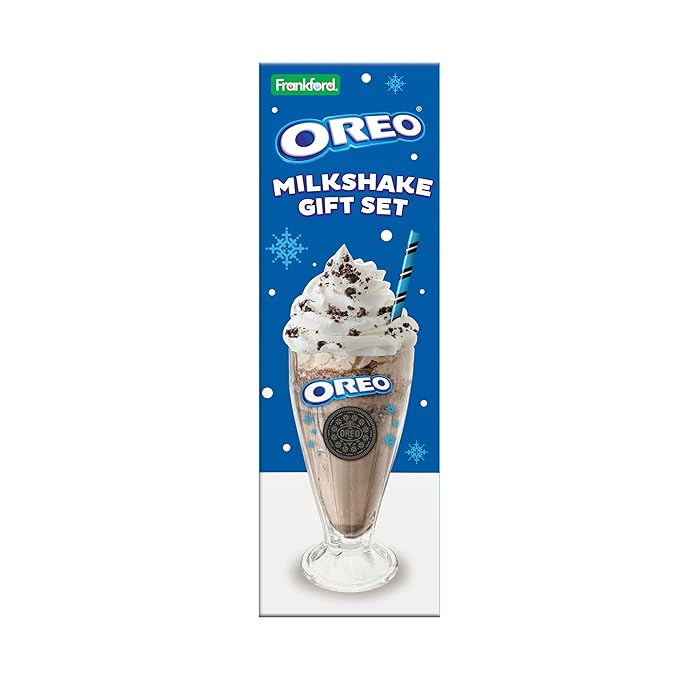 Oreo Milkshake Gift Set, Includes Oreo® Cookie Pieces, 2 Glass Cups, 2 Straws & Ice Cream Scoop, Dessert Kit & Gift Idea, by Frankford Candy