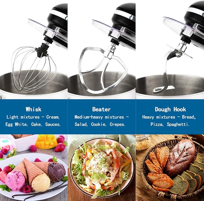 Aucma Stand Mixer,7.4QT Food Mixers, Kitchen Electric Mixer with Dough Hook, Wire Whip & Beater(Black, 7.4QT)