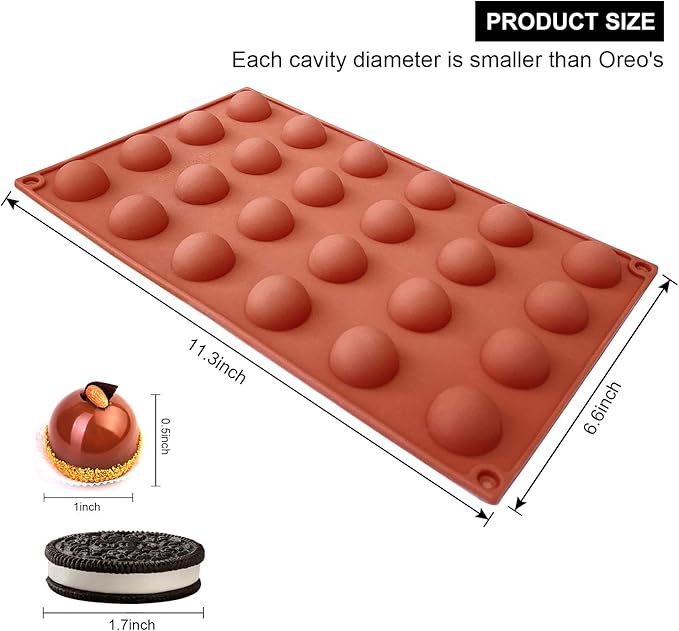 Mini 24-Cavity Semi Circular Silicone Mold, 2 Packs Half Sphere Silicone Baking Molds for Making Jelly, Chocolates and Cake