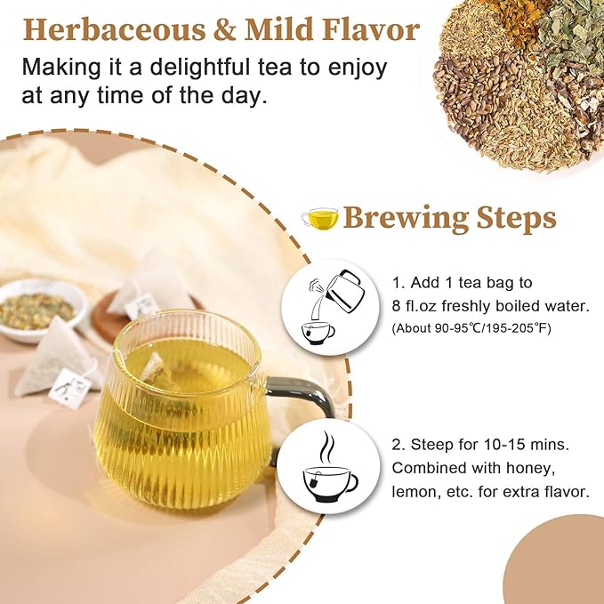 FullChea - Detox Tea Bags, 50 Teabags Liver Detox Tea, With Milk Thistle Seed, Dandelion Root, Licorice Root, Fennel, Turmeric, Peppermint - Liver Cleansing and Support