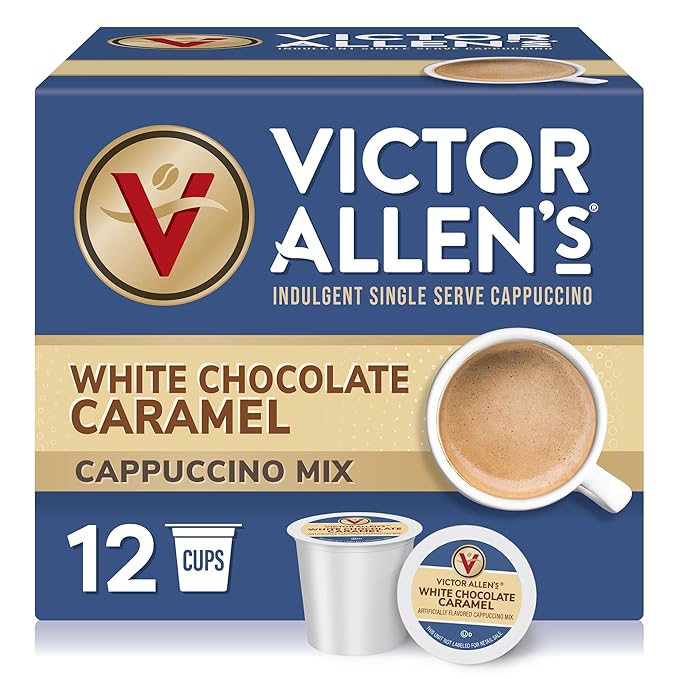 Victor Allen's Coffee White Chocolate Caramel Cappuccino, 12 Count, Single Serve Coffee Pods for Keurig K-Cup Brewers
