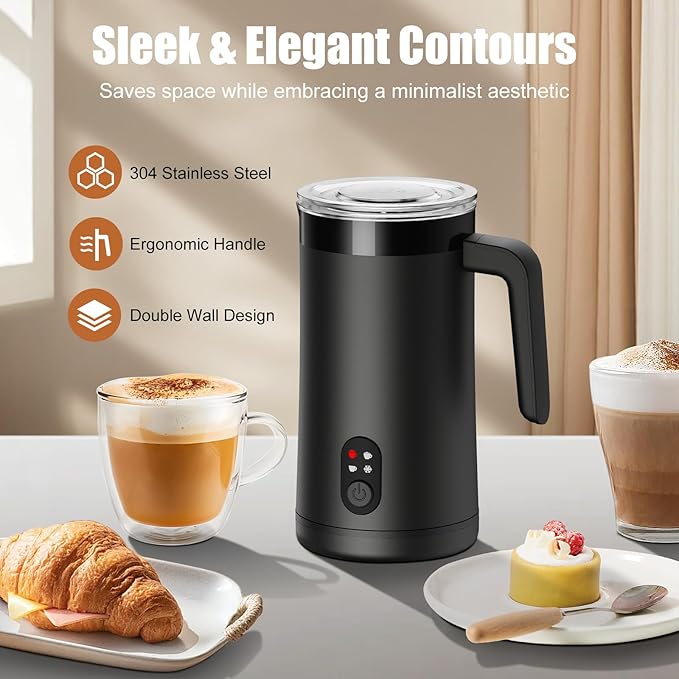 Milk Frother, 4-in-1 Milk Frother and Steamer, 13.5oz/400ml Automatic Hot and Cold Foam Maker and Milk Warmer, Electric Frother for Coffee, Latte, Cappuccino, Macchiato, Matcha(Black)
