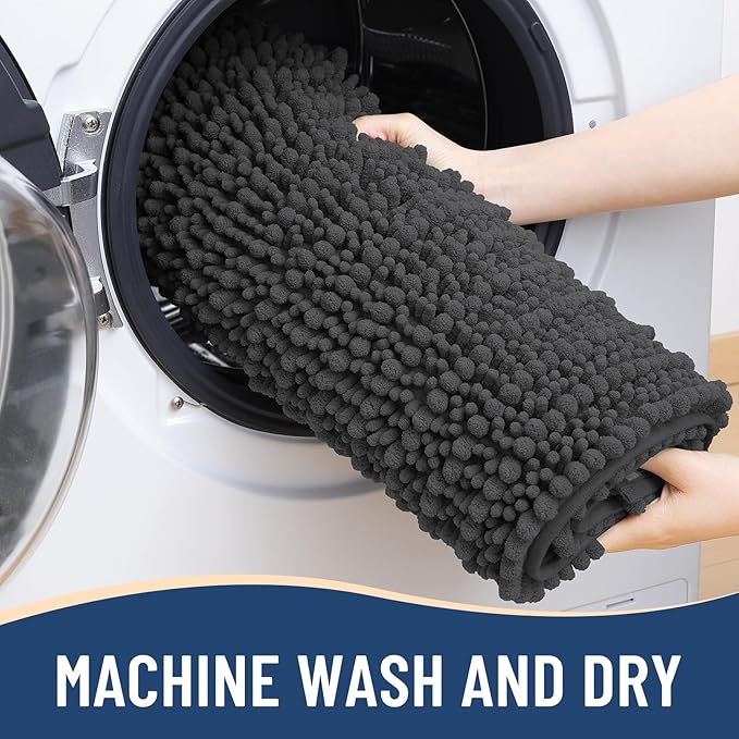 Arotive Luxury Chenille Bathroom Rug Mat, Extra Soft Thick Absorbent Shaggy Bath Rugs, Non-Slip Machine Wash Dry, Plush Bath Mats for Bathroom, Shower and Tub, 36x24, Dark Grey