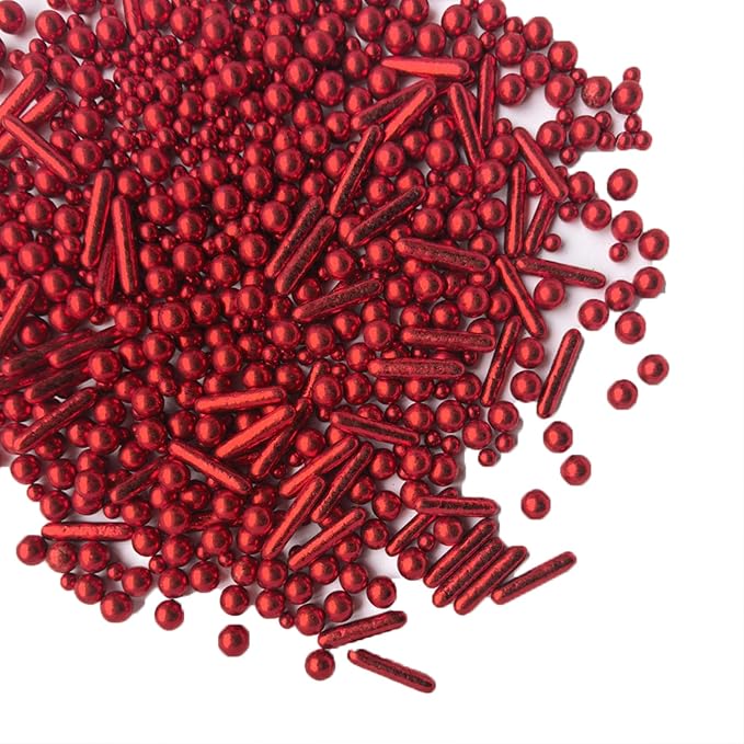 Sprinkles Red Pearl Sugar Candy Mix Size Baking Cake Decorations Cupcake Toppers Celebrations Shaker Jar Wedding Shower Party (130g/4.2oz）