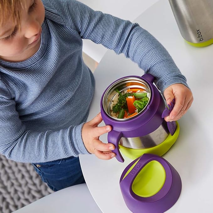 b.box Insulated Food Jar with Spork for Toddlers | Easy Open Container | Stainless Steel, 5hrs + of perfect temperatures | Dishwasher safe, BPA Free (Blue Slate, 11 oz)