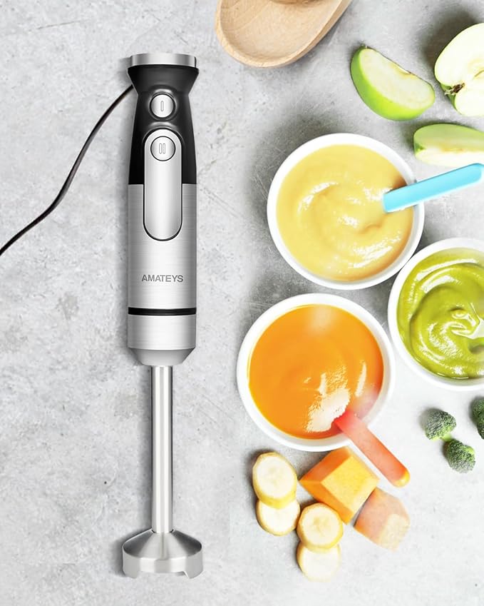 Immersion Blender Handheld,700W Hand Mixer Infinitely Variable Speeds,Multi-function Stainless Steel Stick Electric Kitchen Smoothie Blender with Detachable Whisk, Milk Frother,for Soup Puree