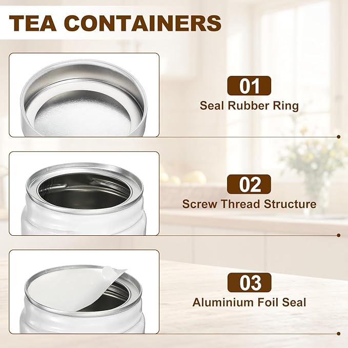 uxcell 2Pcs Round Tea Canisters, 5" x 3" Airtight Metal Tea Containers for Loose Tea, Coffee Beans, Spices - Durable, Compact, and Stylish Storage Tea Tin (White)