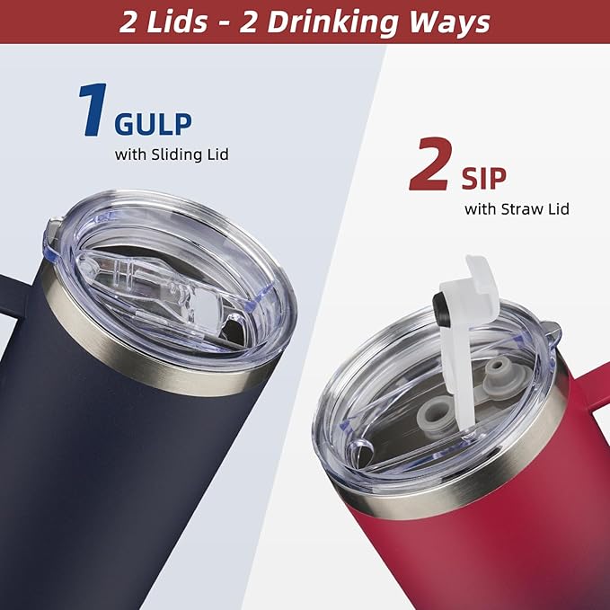 BJPKPK Insulated Coffee Mug with 2 Lids, 25oz Stainless Steel Insulated Tumbler with Handle, Double Wall Vacuum Coffee Cups, BPA Free Travel Mug for Coffee, Tea and Drinks, Red