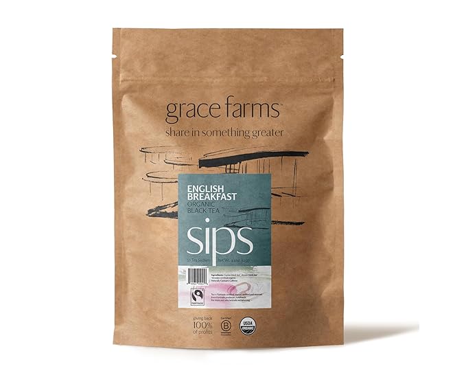 Grace Farms Organic English Breakfast Black Tea, 50 Sachet Pouch | Fairtrade & Kosher |Gives Back 100% of Profits
