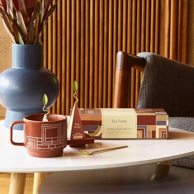 Tea Forte Frank Lloyd Wright Petite Presentation Box Tea Gift Set Sampler, 10 Count, 2 of Each Variety Individually Wrapped Handcrafted Pyramid Infuser Bags