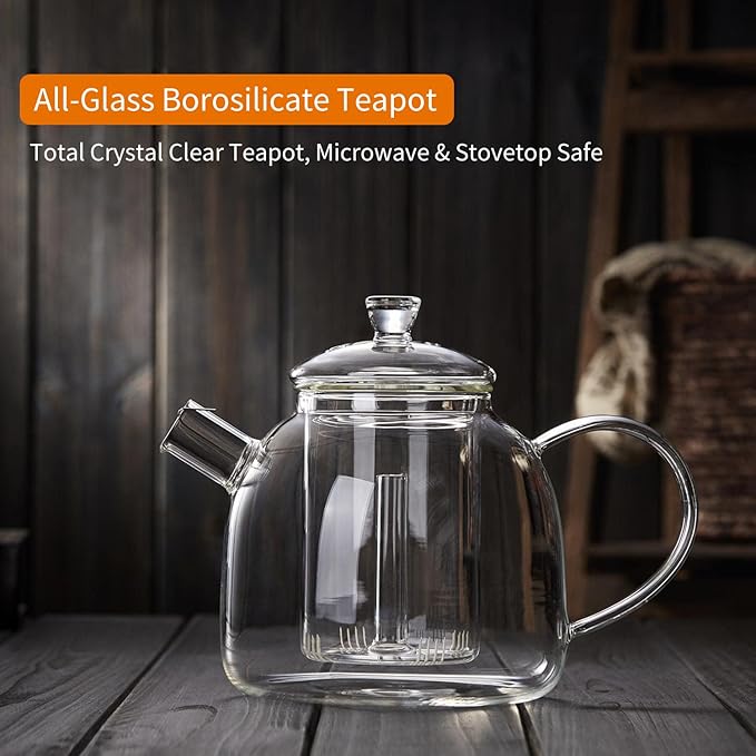 68OZ Glass Teapot, Large Glass Tea Pot With Infuser, Kettle For Stove Top, Tea Cup With Infuser For Loose Leaf Tea Steeper 2000ML, Dishwasher Safe