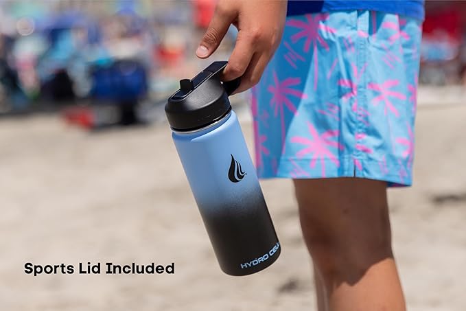HYDRO CELL Stainless Steel Insulated Water Bottle with Straw - For Cold & Hot Drinks - Metal Vacuum Flask with Screw Cap and Modern Leakproof Sport Thermos for Adults (Blue/Black 18oz)