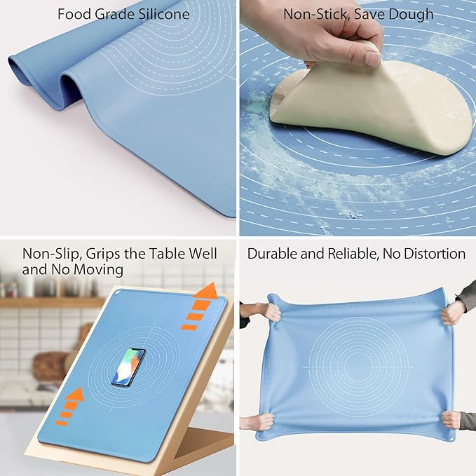28"X20" Silicone Baking Mat Extra Large Non-stick Pastry Mat with High Edge, Dough Rolling Board for Pastry, Macarons, Pies, Bread, Cookies, Pizza, Fondant, Pasta, Food Grade Silicone Baking Supplies