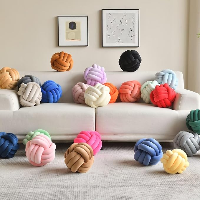 Decorative Throw Knot Pillow Ball for Home Chair Sofa Couch Bed Aesthetic Round Velvet Knotted Pillow Cushion (Hot Pink, 11 inches)