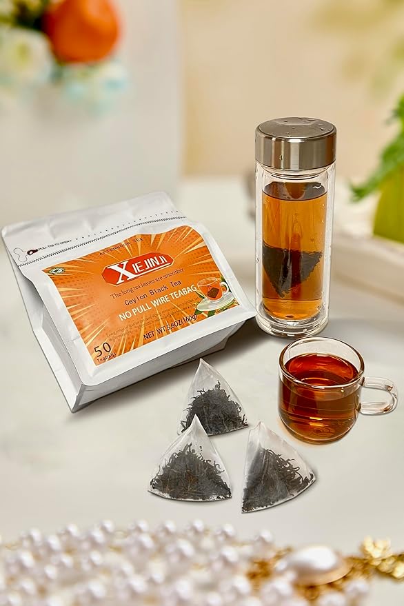 Black Tea Bags - Premium Ceylon Tea - Eco-Conscious Black Tea Bags - English Breakfast Tea - Resealable Bag - can Repeated Brewing - 3.2g x 50 Count