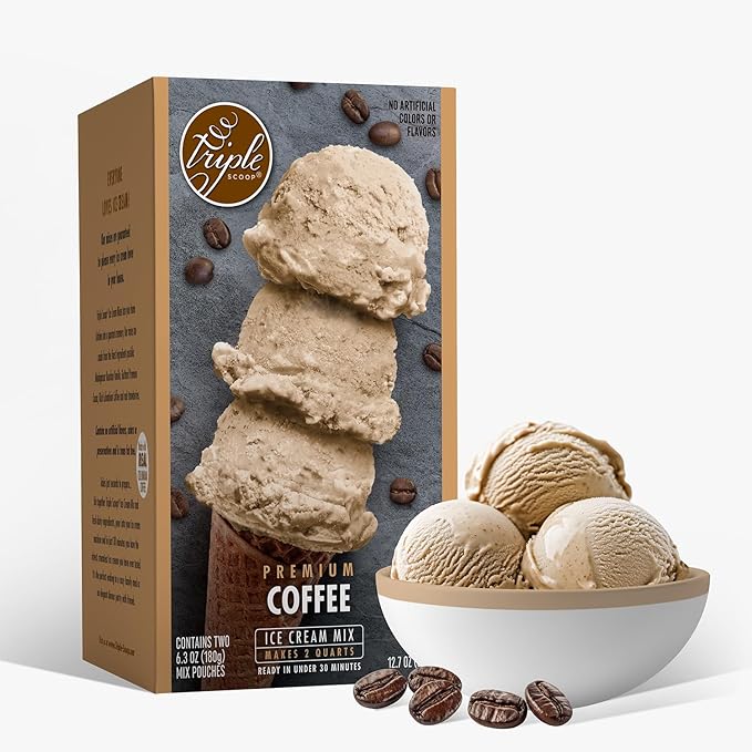 Triple Scoop - Premium Coffee (2) Ice Cream Mix For Ice Cream Maker. Simple, Easy, Delicious. From Gourmet Mix To Maker in 5 Minutes, Makes 2 Creamy Quarts, Made in USA. (2 Pack, Coffee)