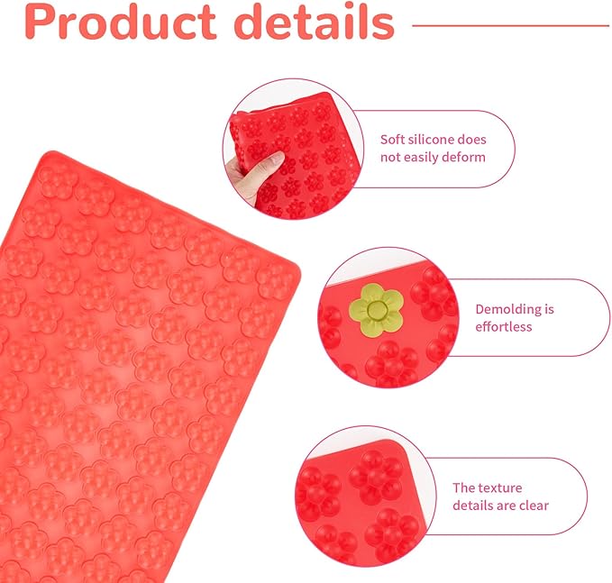 1 Pcs 70 Cavities Flower Chocolate Silicone Mold, Small Plum Blossom Shaped Molds for Candy, Gummy, Cookie, Edible Flowers Cake Decorating with Scraper