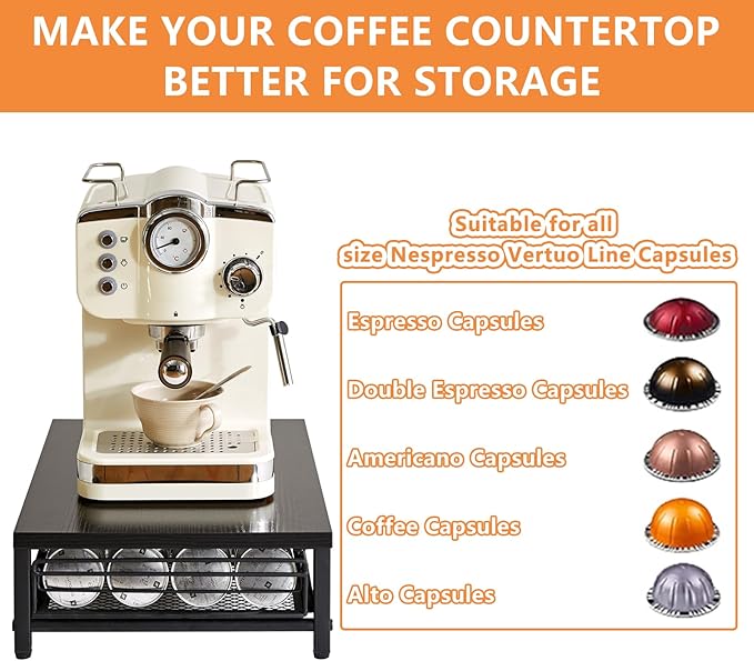 IBUYKE Coffee Pod Drawer Holder,Pod Holder,40 Capsule Pods,Coffee Pod Holder Drawer With Mesh Shelves,Home Kitchen Counter Organizer, Black TCJ101B