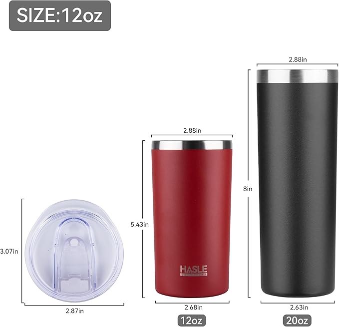 HASLE OUTFITTERS 12oz Skinny Tumbler Bulk, Slim Tumblers Set with Lid, Double Wall Stainless Steel Insulated Travel Coffee Mug, Durable Powder Coated Travel Water Cup(Red, 12)