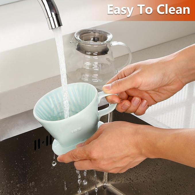 Pour Over Ceramic - Coffee Dripper Ceramic Coffee Maker with 3 Holes Flat Bottom, Porcelain Slow Filter Cone for Travel, Camping, Office, Home, Coffee Maker Brew…