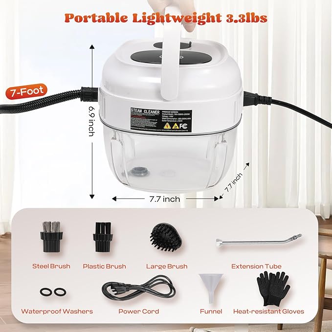 Moongiantgo Handheld Steam Cleaner 2500W High Pressure 1.5L Steamer for Cleaning, Portable Steam Cleaner for Home Kitchen Bathroom, Steam Cleaner for Car Detailing Grout Tile (White)