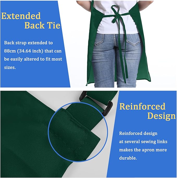 4 Pack Chef Apron, Adjustable Apron with 2 Pockets, Unisex Personalised Apron for Cooking, Kitchen, Restaurant