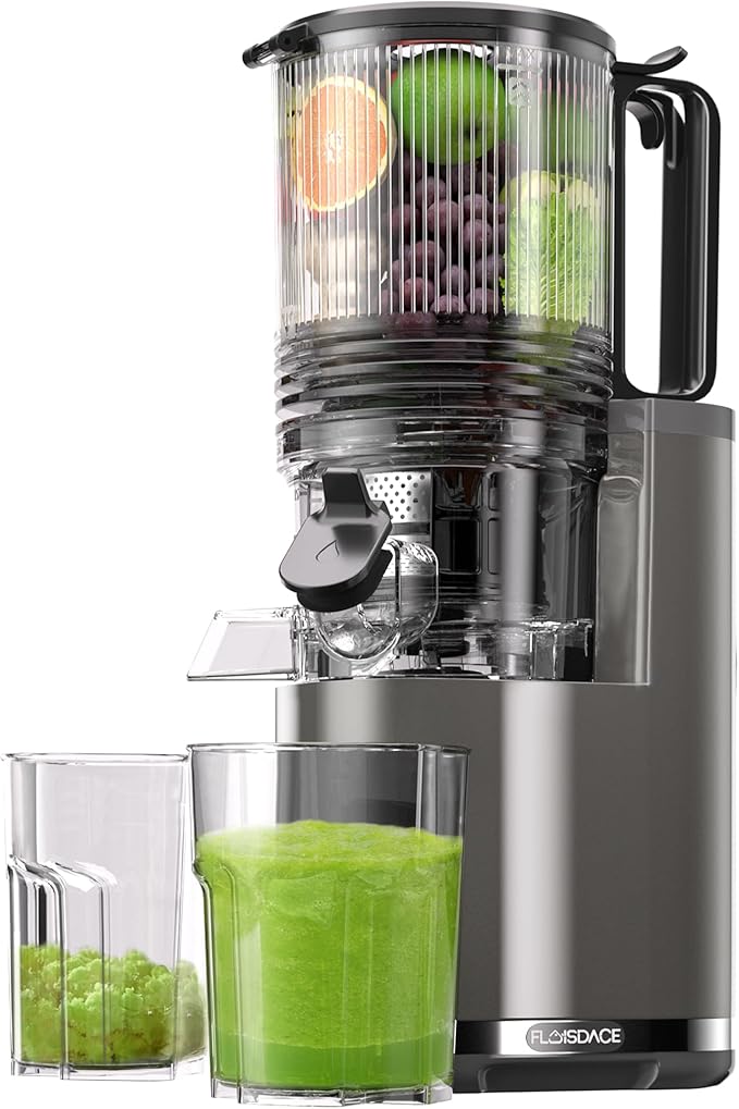 J8 Cold Press Juicer, 6.5" Extra Wide Feed Chute Juicer Machines, 350W Slow Juicer Machines with High Juice Yield for Whole Vegetables & Fruits, BPA Free (Titanium Gray)