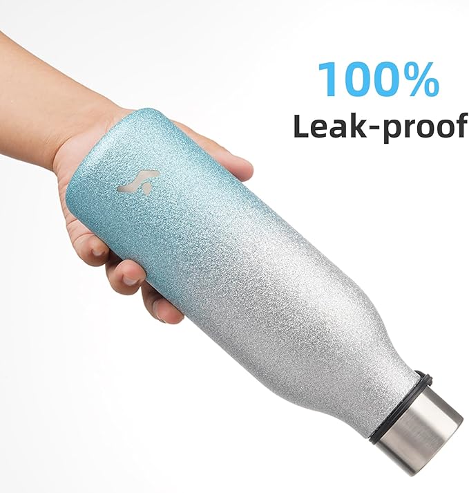 Insulated Water Bottle with Strap,18 oz Double Wall Stainless Steel Vacuum Bottles Metal Water Flask,Sparkling Silver Blue