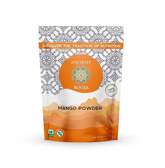 Ancient Roots Mango Fruit Powder - All-Natural Fruit Powder, Filled with Antioxidants, No Sugar Added, Indian Mango, Tropical Smoothie Mix - 3.5 ounces (25 Servings)