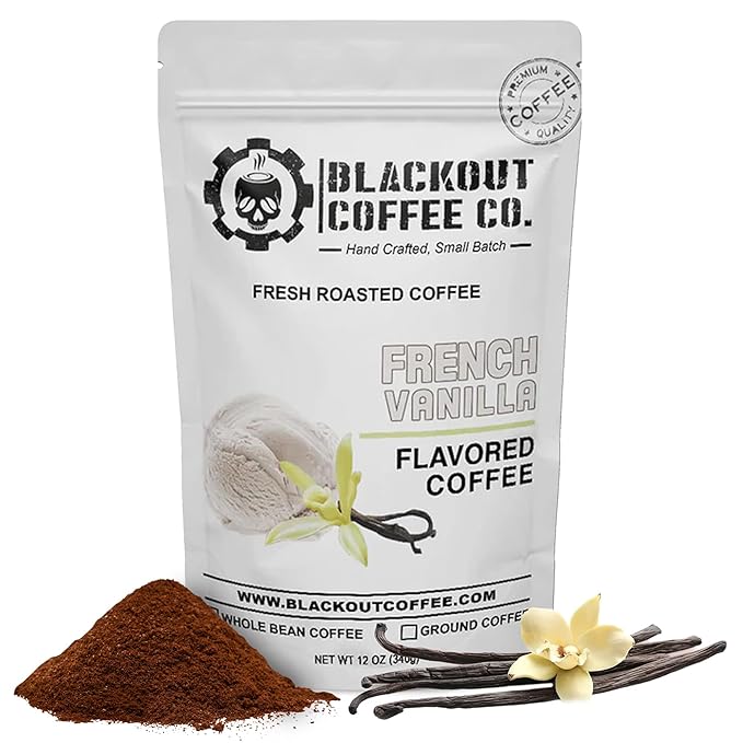 Blackout Coffee French Vanilla Flavored Coffee - Ground Coffee, Fresh Roasted In the USA,12 oz Pouch