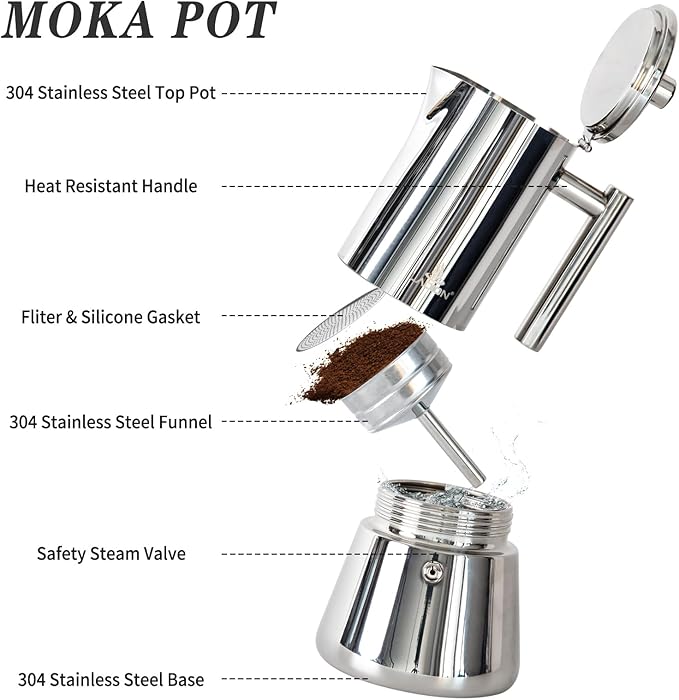 Stovetop Espresso Maker, 12Cup 17.5 oz Moka Pot, Stainless Steel Cuban and Italian Coffee Maker for Cafetera Cubana, Greca De Cafe Induction Stovetop Compatible, Coffee Gift for Home Travel