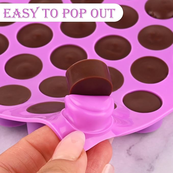 Sakolla Round Candy Molds Silicone, 220 Cavities Mini Cylinder Molds for Chocolate, Hard Candy, Gummy, Ganache, Ice Cubes, Set of 4 with 2 Droppers