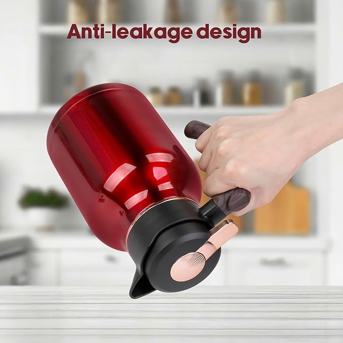 54oz Thermal Coffee Carafe, Stainless Steel Insulated Vacuum Carafe, Carafes for Keeping Hot, for Hot Water, Tea, Cold Drinks (Red)