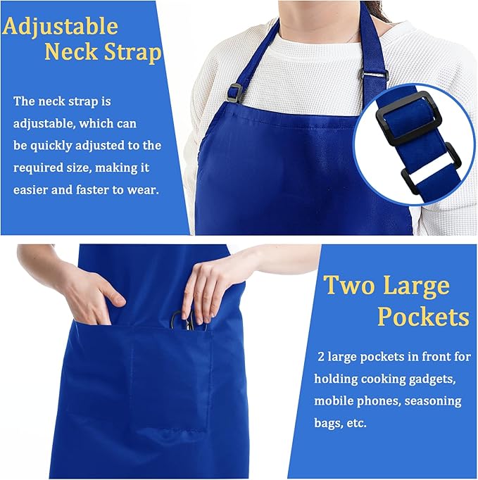 4 Pack Chef Apron, Adjustable Apron with 2 Pockets, Unisex Personalised Apron for Cooking, Kitchen, Restaurant