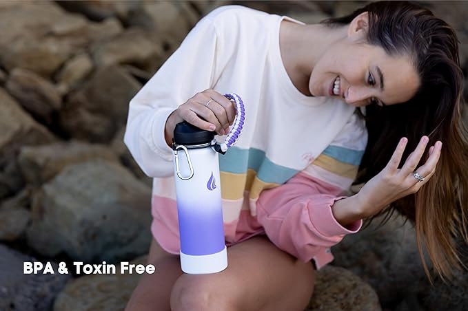 HYDRO CELL Stainless Steel Insulated Water Bottle with Straw - For Cold & Hot Drinks - Metal Vacuum Flask with Screw Cap and Modern Leakproof Sport Thermos for Adults (Lavender/White 24oz)