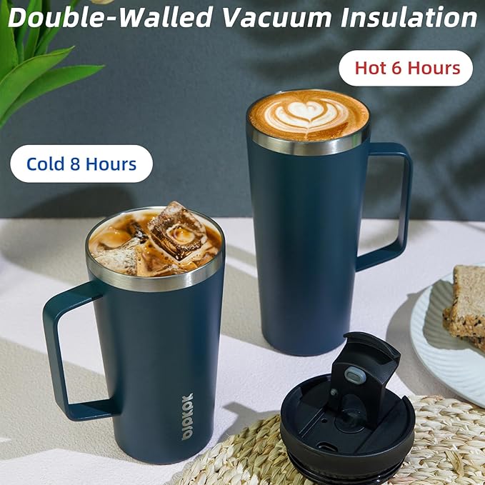 BJPKPK Insulated Tumbler with Handle, 26oz Insulated Tumblers with Lid and Straw, Stainless Steel Metal Water Bottles, Coffee Travel Mugs, Cups, Sea
