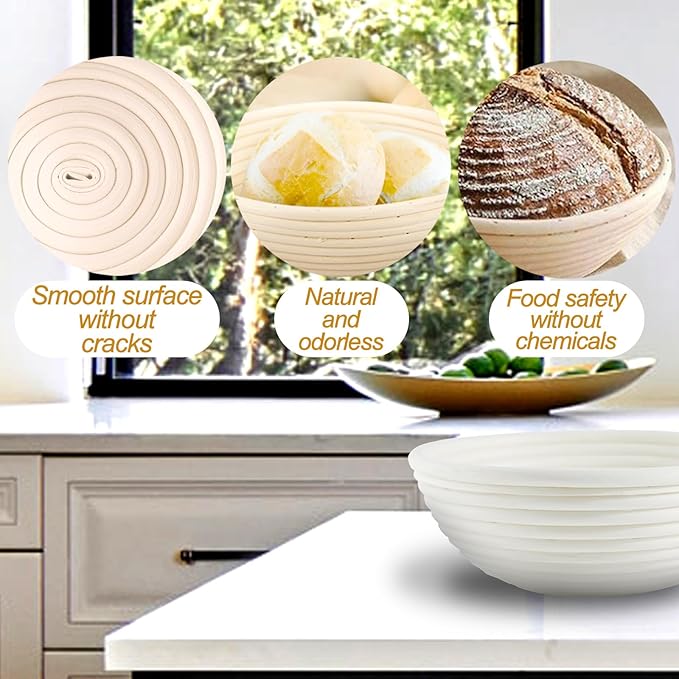 Banneton Bread Proofing Basket: 2 PCS Sourdough Proofing Basket with Liner - Round Banneton Basket for Baking