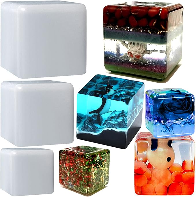 (3 Pack) Resin Cube Molds, Deep Square Silicone Molds for Epoxy Resin Casting DIY Art Craft Candle Soap Making