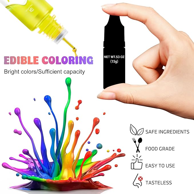 Gel Food Coloring - Rainbow Gel Food Coloring Set for Baking, Cake Decorating, Easter Egg - 7 Colors Concentrated Flavorless Edible Food Color Dye for Icing, Fondant, Cookie, DIY Crafts - 15g/Bottle