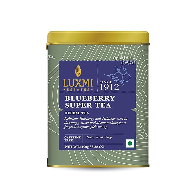 Luxmi Estates - Blueberry Herbal - Organic Blueberr Tea 100g (50 Cups) | Certified Organic Tea | Caffeine-Free